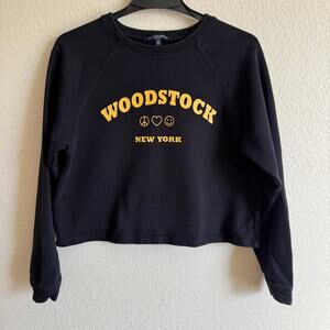 One Clothing Woodstock NY Peace Black Cropped Crewneck Sweater 100% Cotton M
